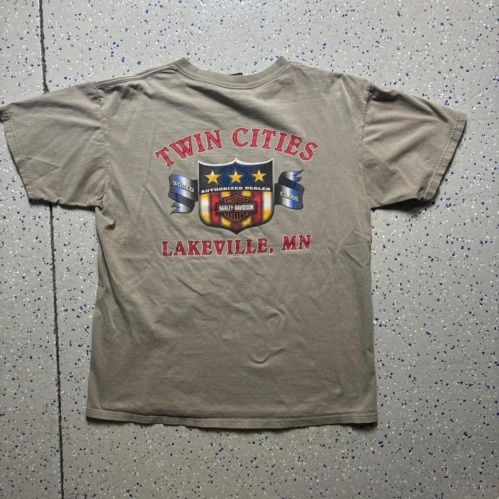 VTG Twin City Harley Davidson Tan Graphic T-Shirt Made In USA Biker - Picture 4 of 7